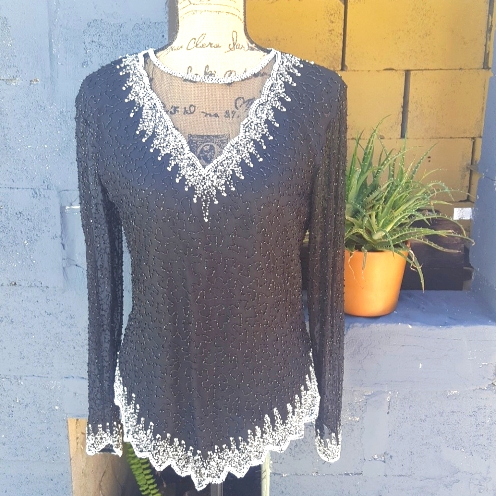 Stenay vintage black beaded silk blouse